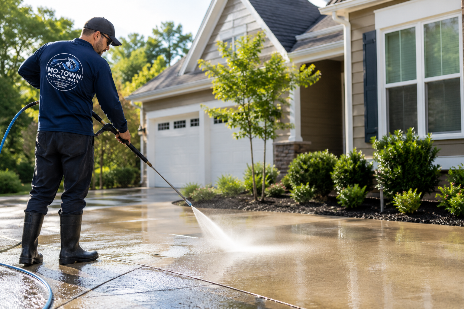Pressure washing a residential driveway in Morgantown, WV